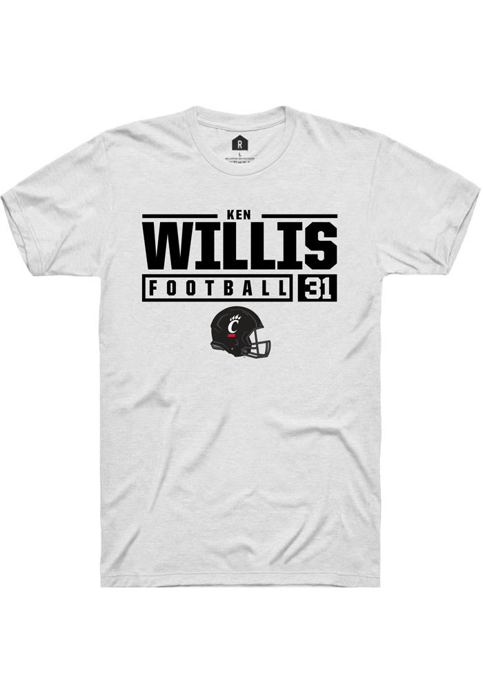 Ken Willis Cincinnati Bearcats White Rally NIL Stacked Box Short Sleeve T Shirt