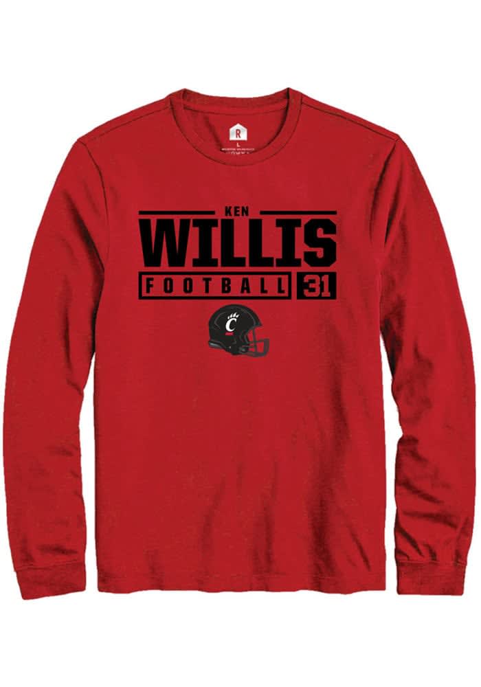 Ken Willis Cincinnati Bearcats Red Rally NIL Stacked Box Long Sleeve T Shirt