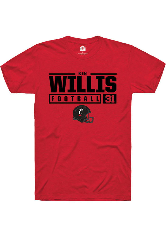 Ken Willis Cincinnati Bearcats Red Rally NIL Stacked Box Short Sleeve T Shirt