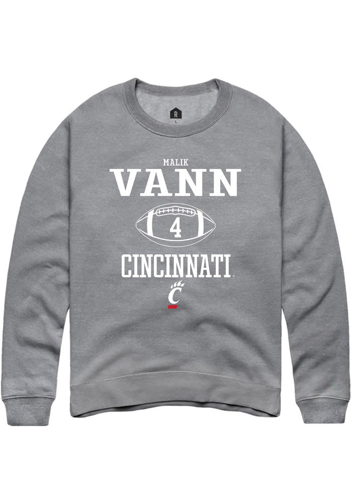 Malik Vann Rally Cincinnati Bearcats Mens Grey NIL Sport Icon Long Sleeve Crew Sweatshirt