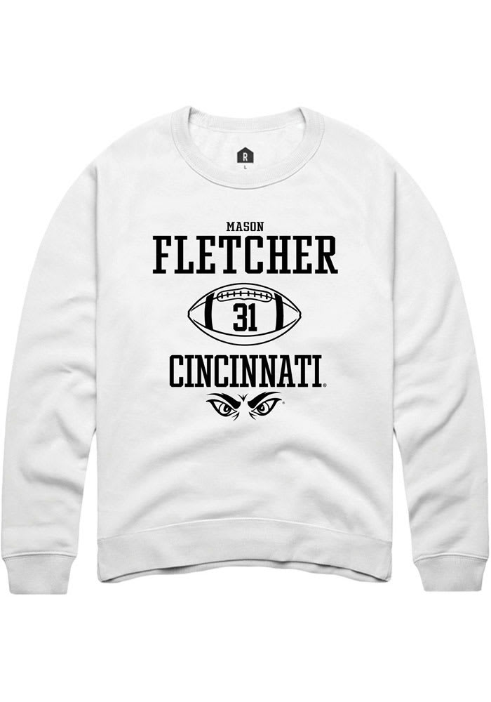 Mason Fletcher Rally Cincinnati Bearcats Mens White NIL Sport Icon Long Sleeve Crew Sweatshirt