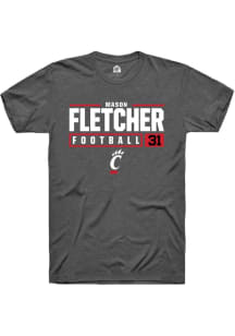 Mason Fletcher  Cincinnati Bearcats Dark Grey Rally NIL Stacked Box Short Sleeve T Shirt