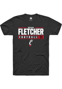 Mason Fletcher  Cincinnati Bearcats Black Rally NIL Stacked Box Short Sleeve T Shirt