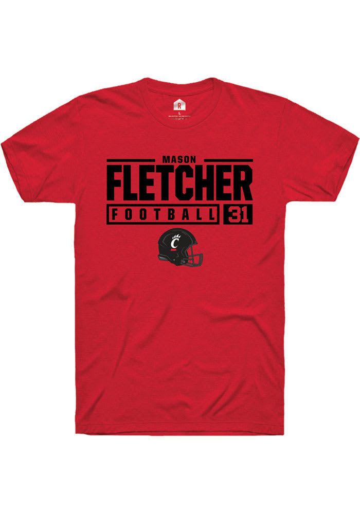 Mason Fletcher Cincinnati Bearcats Red Rally NIL Stacked Box Short Sleeve T Shirt