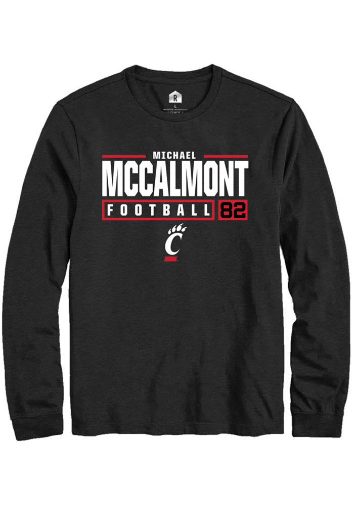 Michael McCalmont Cincinnati Bearcats Black Rally NIL Stacked Box Long Sleeve T Shirt