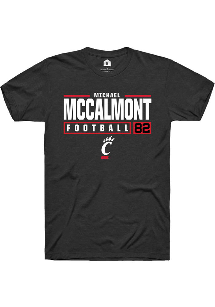 Michael McCalmont Cincinnati Bearcats Black Rally NIL Stacked Box Short Sleeve T Shirt