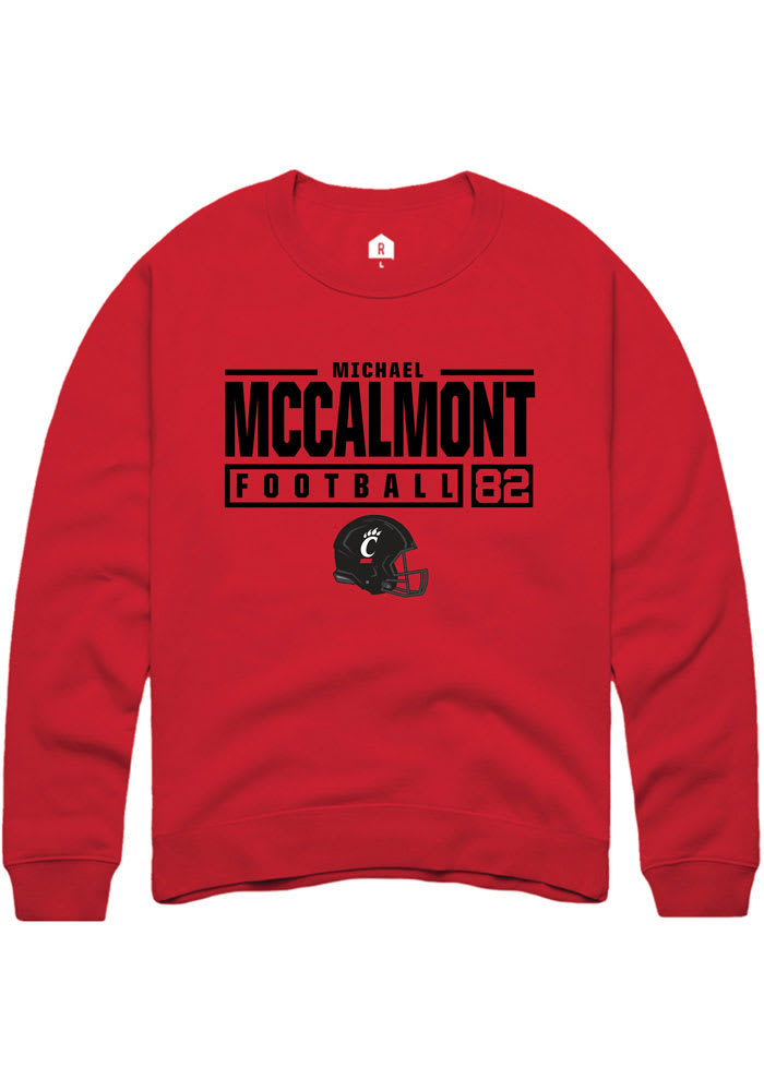 Michael McCalmont Rally Cincinnati Bearcats Mens Red NIL Stacked Box Long Sleeve Crew Sweatshirt