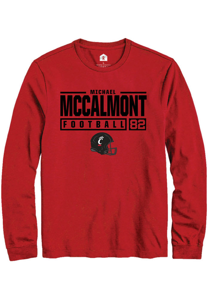 Michael McCalmont Cincinnati Bearcats Red Rally NIL Stacked Box Long Sleeve T Shirt