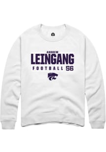 Andrew Leingang Rally Mens White K-State Wildcats NIL Stacked Box Crew Sweatshirt