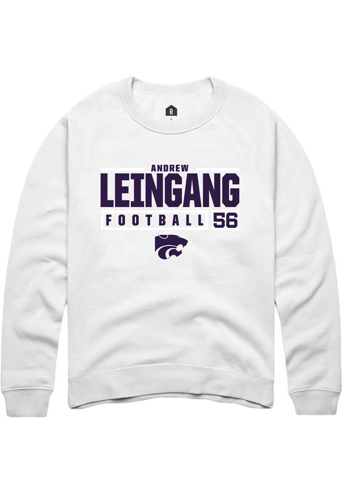 Andrew Leingang Rally K-State Wildcats Mens White NIL Stacked Box Long Sleeve Crew Sweatshirt