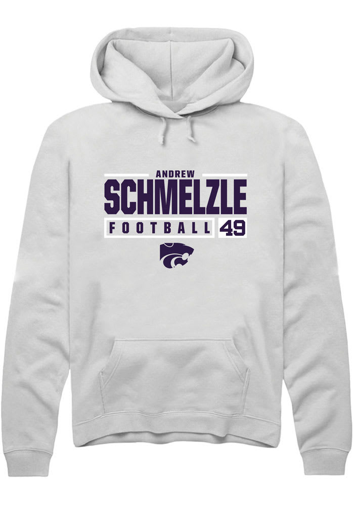 Andrew Schmelzle Rally K-State Wildcats Mens White NIL Stacked Box Long Sleeve Hoodie