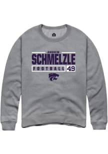 Andrew Schmelzle Rally Mens Graphite K-State Wildcats NIL Stacked Box Crew Sweatshirt