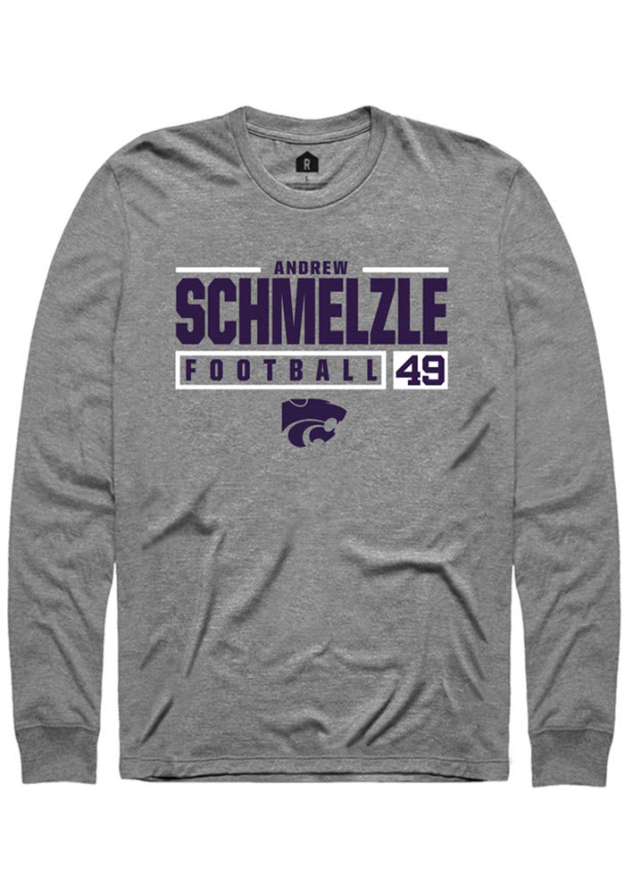 Andrew Schmelzle K-State Wildcats Grey Rally NIL Stacked Box Long Sleeve T Shirt