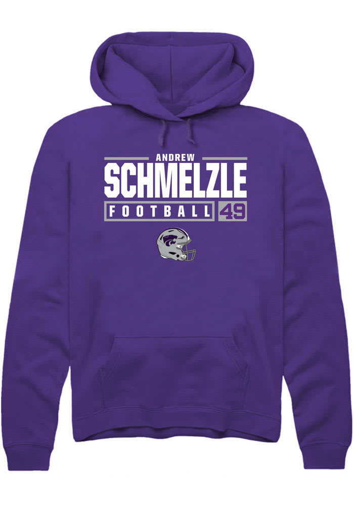 Andrew Schmelzle Rally K-State Wildcats Mens Purple NIL Stacked Box Long Sleeve Hoodie