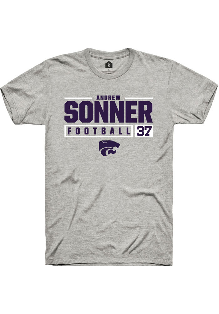 Andrew Sonner K-State Wildcats Grey Rally NIL Stacked Box Short Sleeve T Shirt