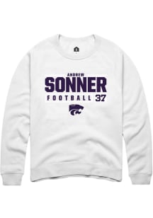 Andrew Sonner Rally Mens White K-State Wildcats NIL Stacked Box Crew Sweatshirt