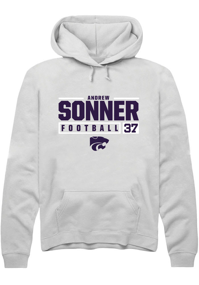 Andrew Sonner Rally K-State Wildcats Mens White NIL Stacked Box Long Sleeve Hoodie