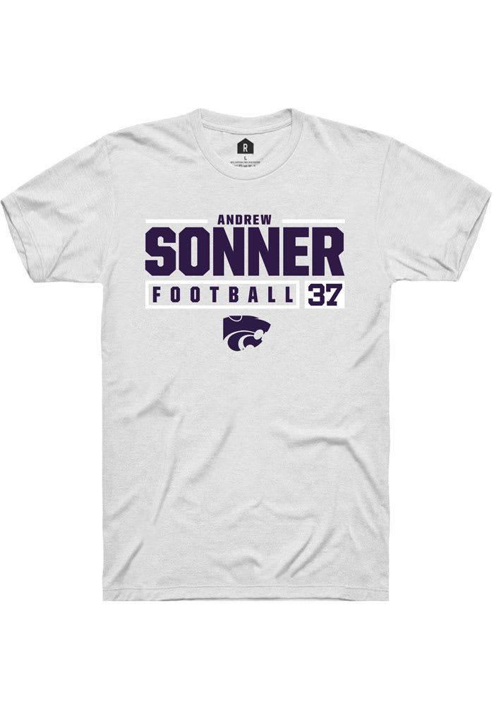 Andrew Sonner K-State Wildcats White Rally NIL Stacked Box Short Sleeve T Shirt
