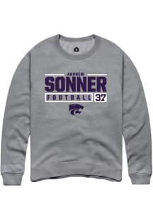 Andrew Sonner Rally Mens Graphite K-State Wildcats NIL Stacked Box Crew Sweatshirt