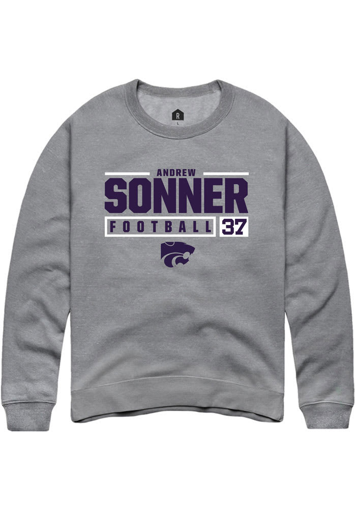 Andrew Sonner Rally K-State Wildcats Mens Grey NIL Stacked Box Long Sleeve Crew Sweatshirt