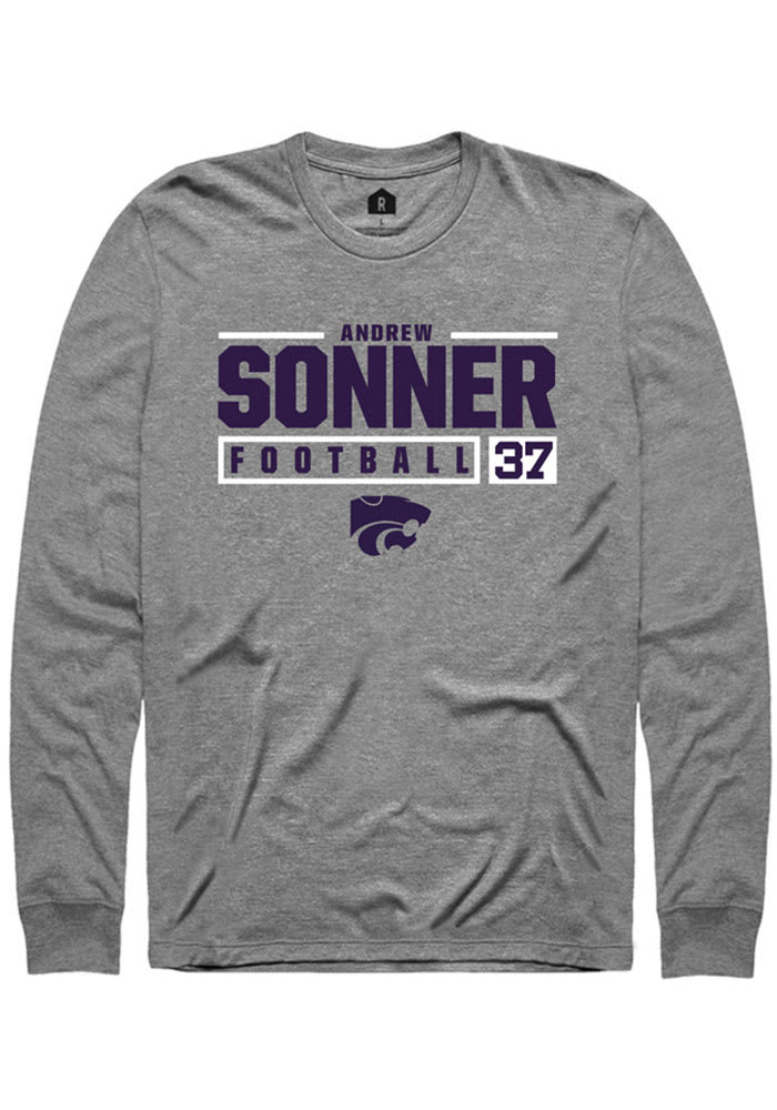 Andrew Sonner K-State Wildcats Grey Rally NIL Stacked Box Long Sleeve T Shirt