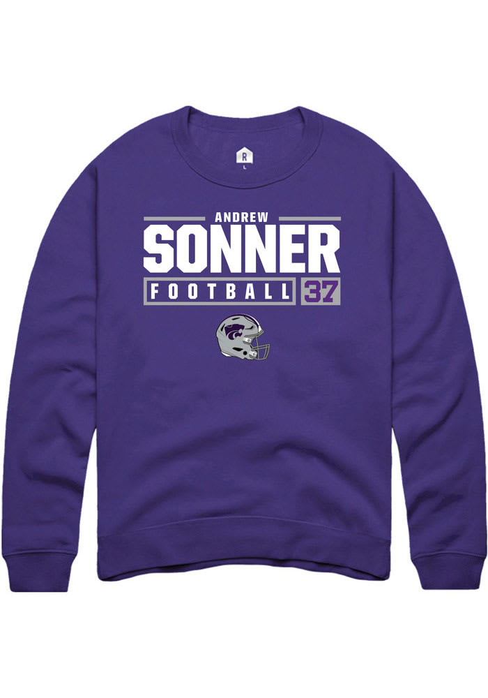 Andrew Sonner Rally K-State Wildcats Mens Purple NIL Stacked Box Long Sleeve Crew Sweatshirt