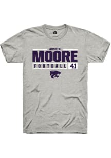 Austin Moore  K-State Wildcats Ash Rally NIL Stacked Box Short Sleeve T Shirt