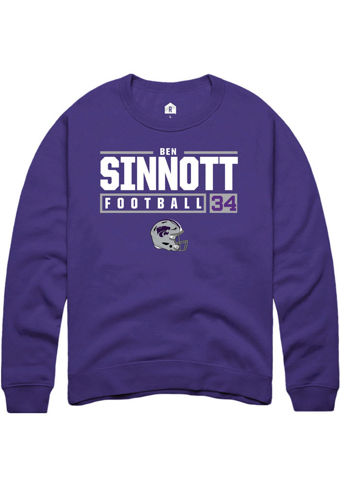 Ben Sinnott Rally K-State Wildcats Mens Purple NIL Stacked Box Long Sleeve Crew Sweatshirt