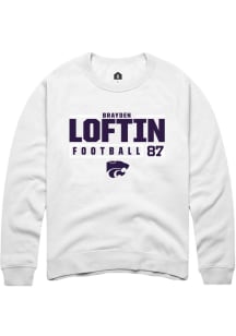 Brayden Loftin Rally Mens White K-State Wildcats NIL Stacked Box Crew Sweatshirt