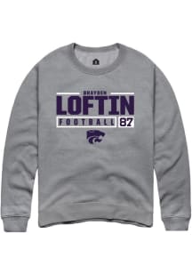 Brayden Loftin Rally Mens Graphite K-State Wildcats NIL Stacked Box Crew Sweatshirt