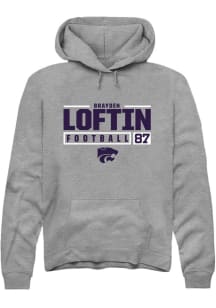 Brayden Loftin Rally Mens Graphite K-State Wildcats NIL Stacked Box Hooded Sweatshirt