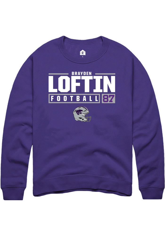 Brayden Loftin Rally K-State Wildcats Mens Purple NIL Stacked Box Long Sleeve Crew Sweatshirt