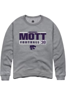 Brendan Mott Rally Mens Graphite K-State Wildcats NIL Stacked Box Crew Sweatshirt