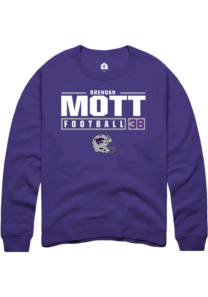 Brendan Mott Rally K-State Wildcats Mens Purple NIL Stacked Box Long Sleeve Crew Sweatshirt