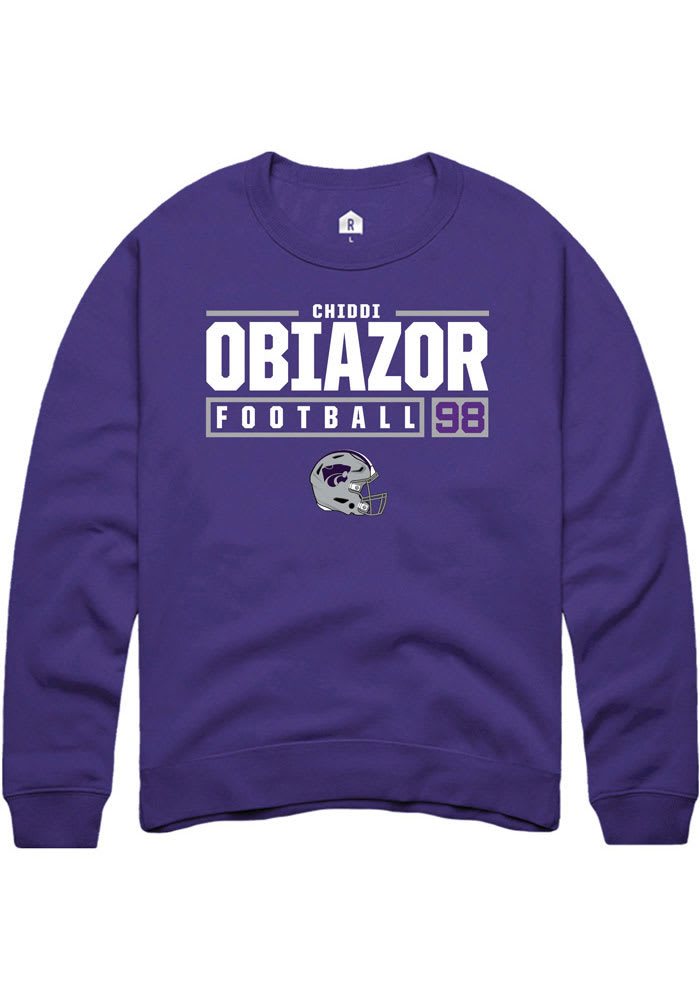 Chiddi Obiazor Rally K-State Wildcats Mens Purple NIL Stacked Box Long Sleeve Crew Sweatshirt