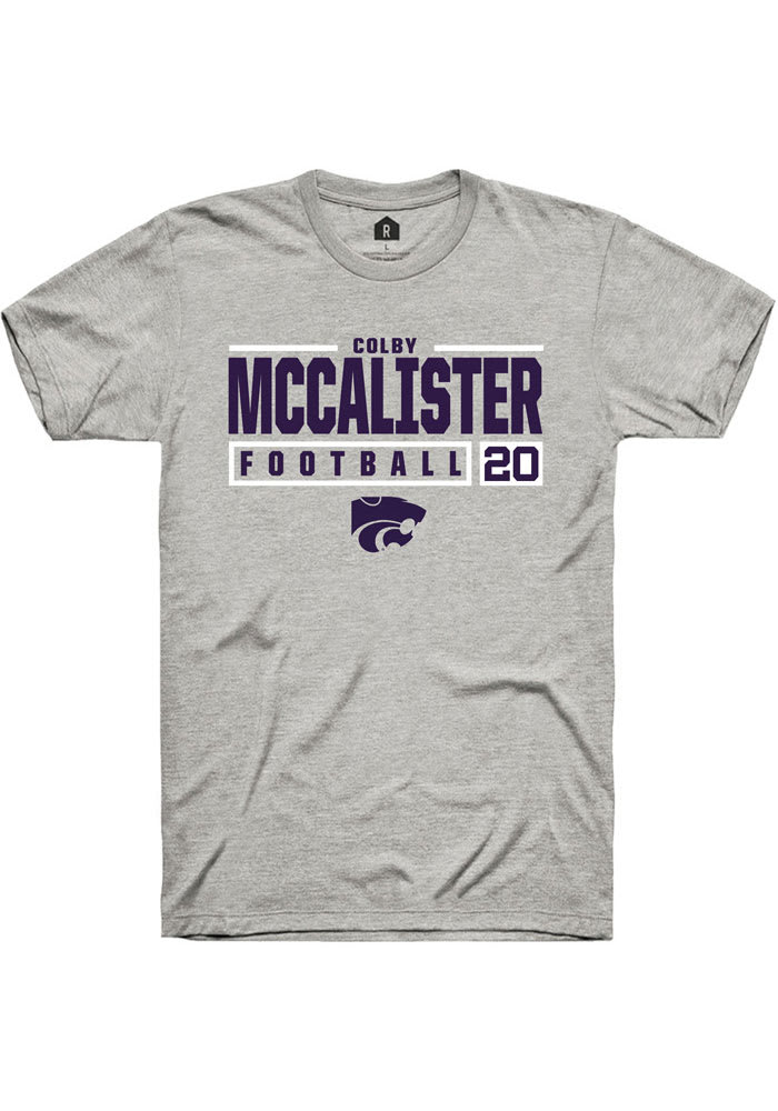 Colby McCalister K-State Wildcats Grey Rally NIL Stacked Box Short Sleeve T Shirt