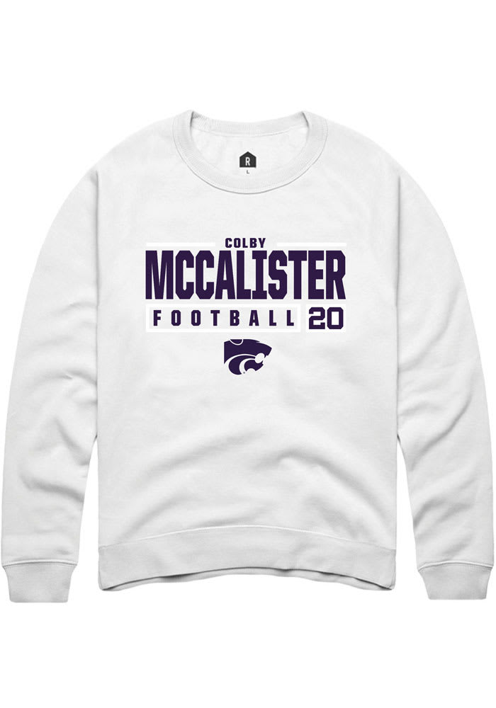 Colby McCalister Rally K-State Wildcats Mens White NIL Stacked Box Long Sleeve Crew Sweatshirt