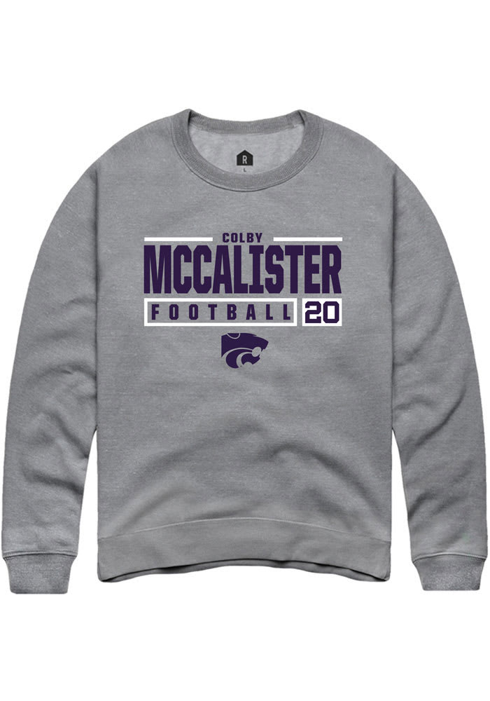 Colby McCalister Rally K-State Wildcats Mens Grey NIL Stacked Box Long Sleeve Crew Sweatshirt