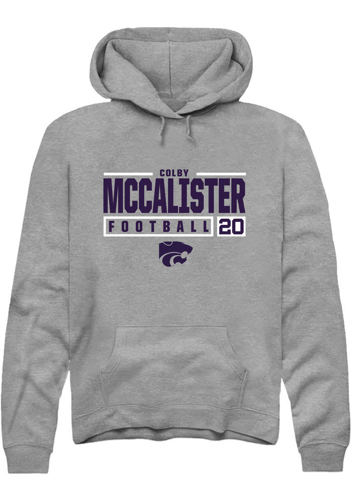 Colby McCalister Rally K-State Wildcats Mens Grey NIL Stacked Box Long Sleeve Hoodie