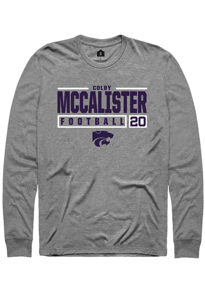 Colby McCalister K-State Wildcats Grey Rally NIL Stacked Box Long Sleeve T Shirt