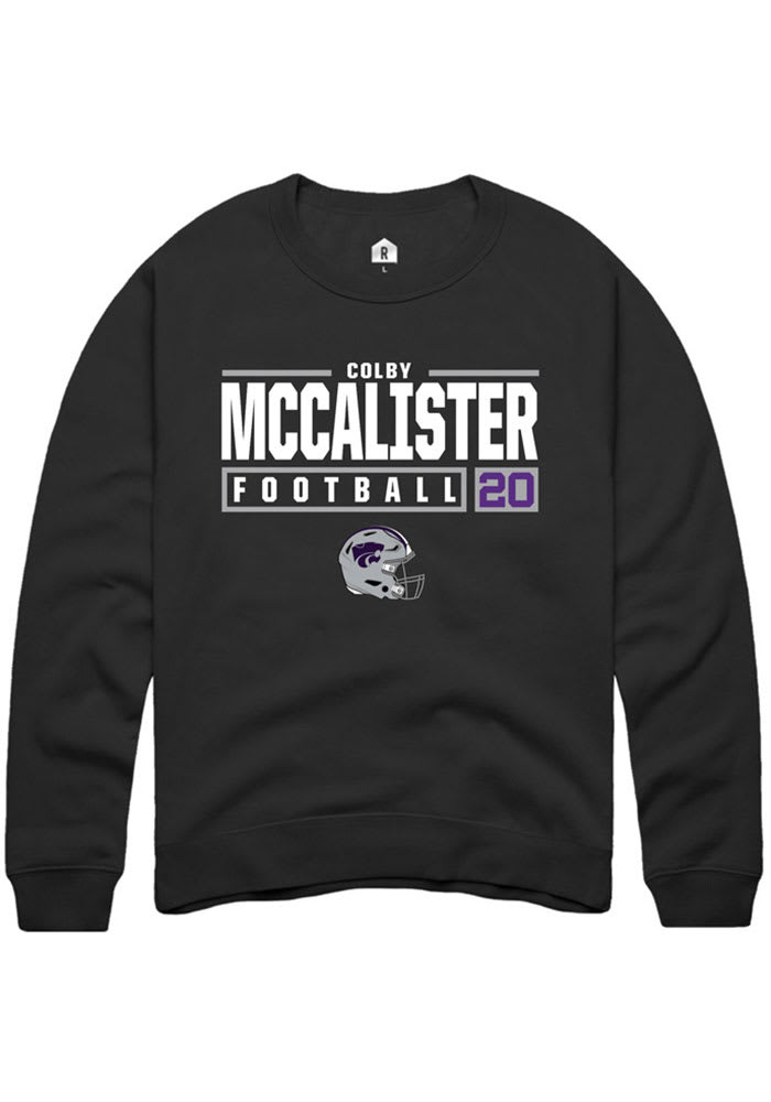 Colby McCalister Rally K-State Wildcats Mens Black NIL Stacked Box Long Sleeve Crew Sweatshirt