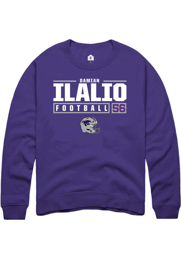 Damian Ilalio Rally K-State Wildcats Mens Purple NIL Stacked Box Long Sleeve Crew Sweatshirt
