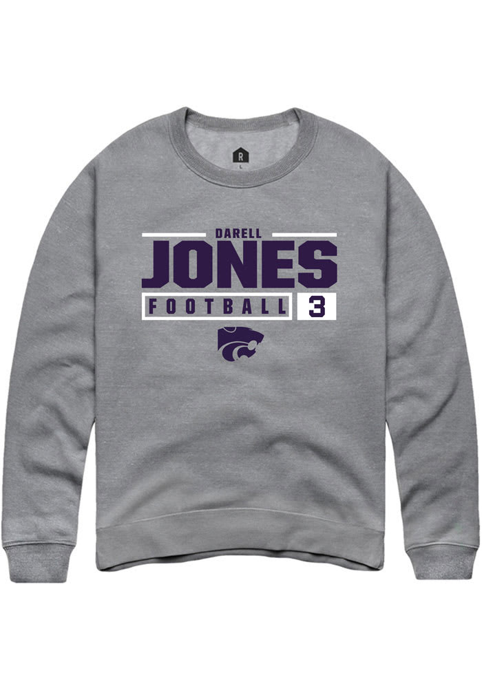 Darell Jones Rally K-State Wildcats Mens Grey NIL Stacked Box Long Sleeve Crew Sweatshirt