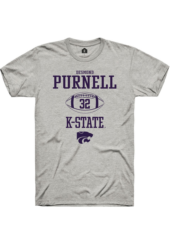 Desmond Purnell K-State Wildcats Grey Rally NIL Sport Icon Short Sleeve T Shirt