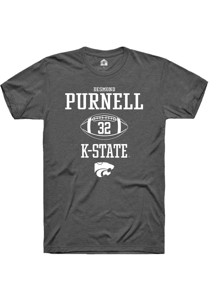 Desmond Purnell K-State Wildcats Grey Rally NIL Sport Icon Short Sleeve T Shirt