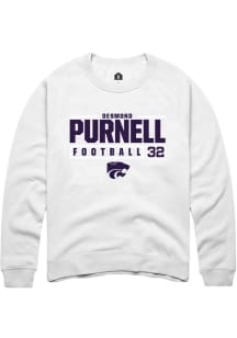 Desmond Purnell Rally Mens White K-State Wildcats NIL Stacked Box Crew Sweatshirt