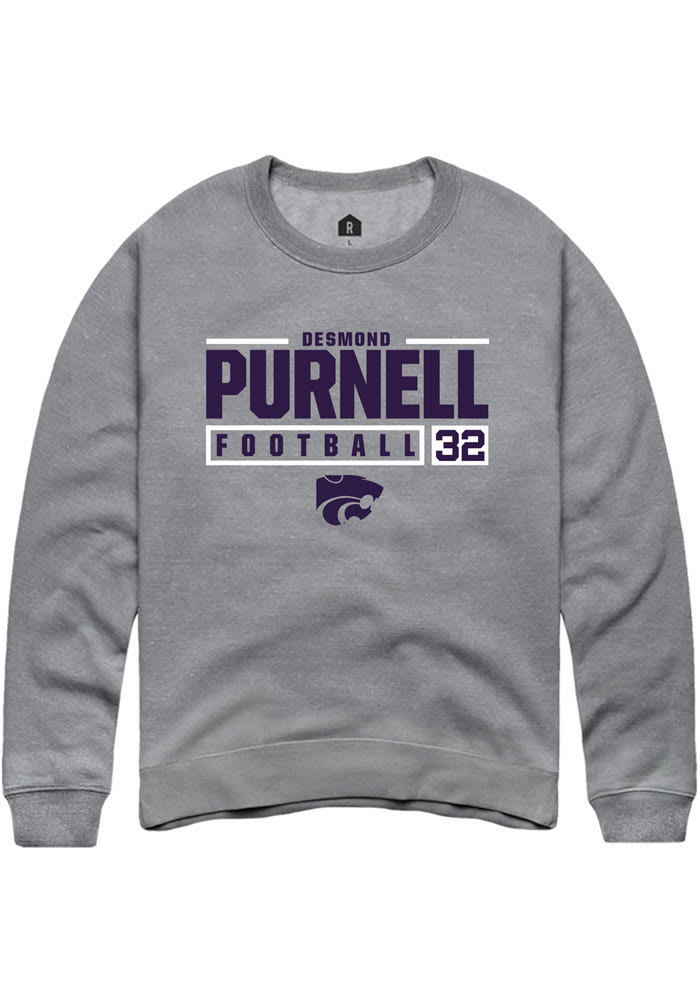 Desmond Purnell Rally K-State Wildcats Mens Grey NIL Stacked Box Long Sleeve Crew Sweatshirt