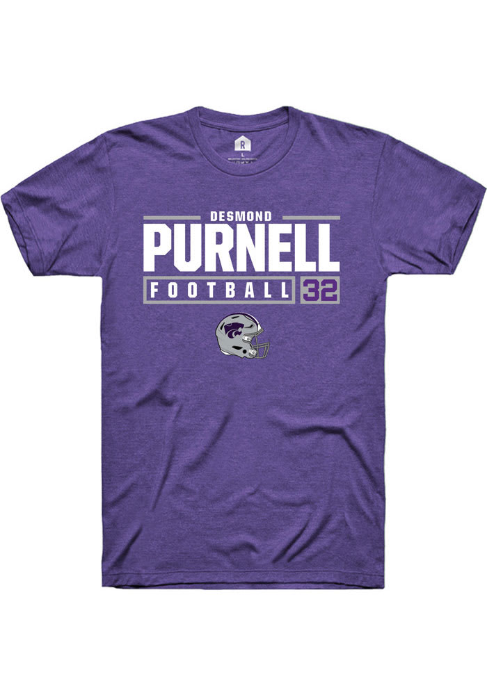 Desmond Purnell K-State Wildcats Purple Rally NIL Stacked Box Short Sleeve T Shirt