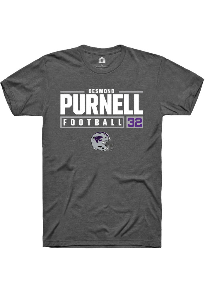 Desmond Purnell K-State Wildcats Grey Rally NIL Stacked Box Short Sleeve T Shirt