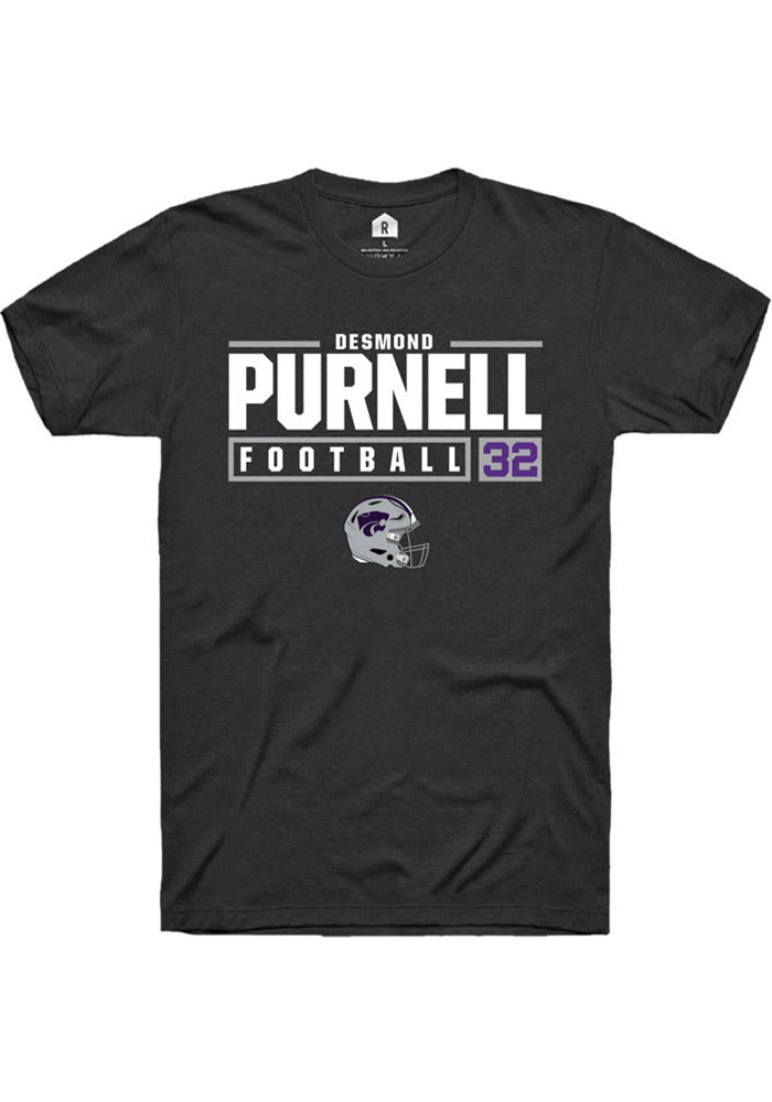 Desmond Purnell K-State Wildcats Black Rally NIL Stacked Box Short Sleeve T Shirt
